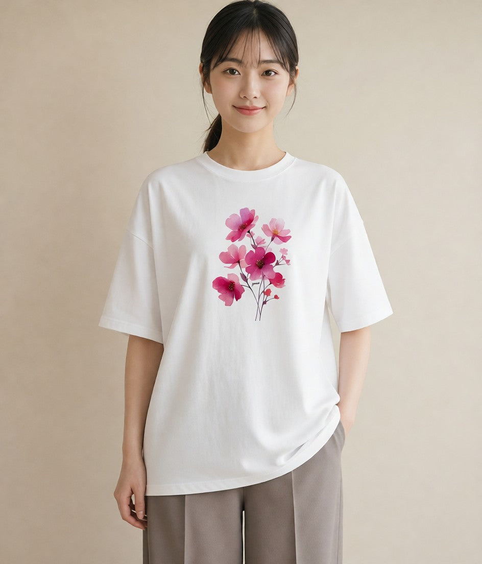 グラフィックTシャツ レディース 梅 花 花柄 イラスト ガーリー 女性 旅行用 白T