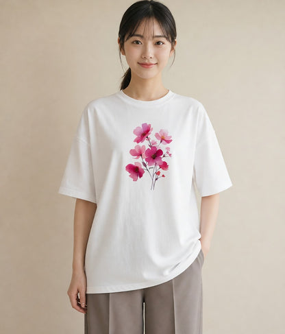 グラフィックTシャツ レディース 梅 花 花柄 イラスト ガーリー 女性 旅行用 白T