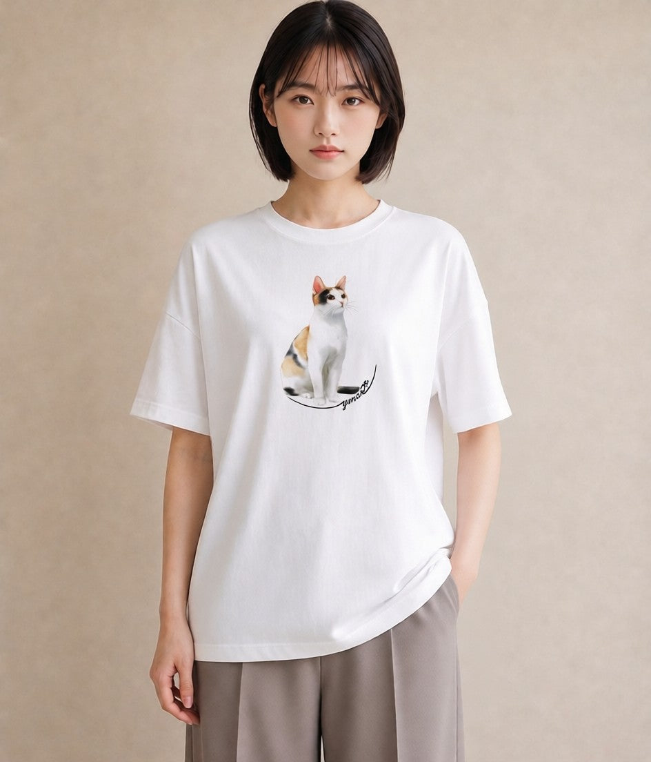 Tシャツ レディース 猫 ねこ イラスト ガーリー ペアコーデ 秋コーデ 白T