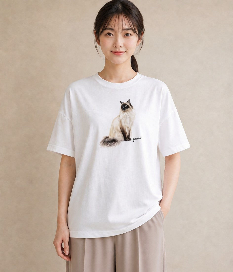 グラフィックTシャツ レディース エキゾチックショートヘア 猫 ねこ イラスト ニュアンス レイヤード 友達ギフト 白T