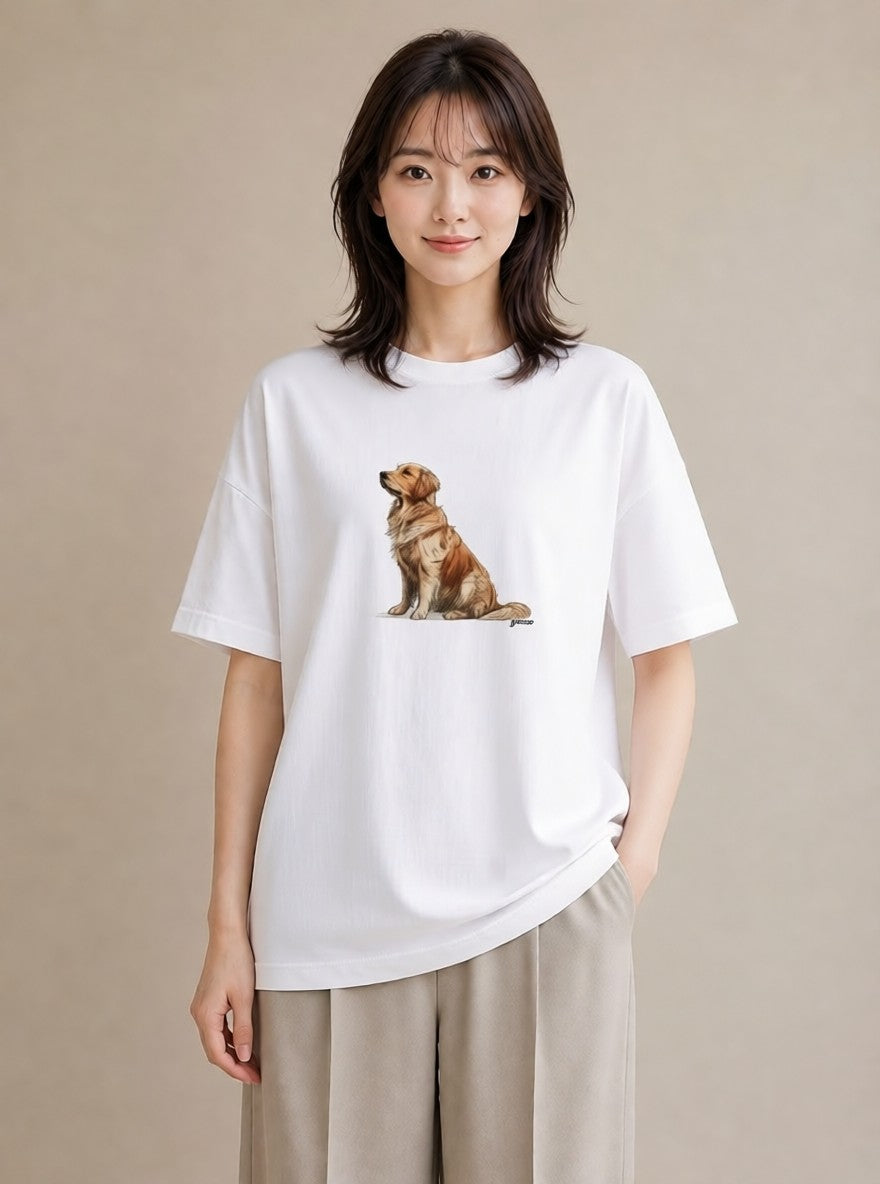 グラフィックTシャツ レディース ゴールデンレトリバー ゴールデン 犬 いぬ イラスト 北欧風 散歩 お出かけ 白T