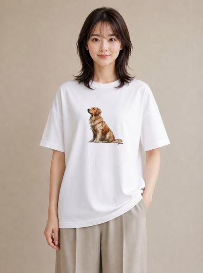 グラフィックTシャツ レディース ゴールデンレトリバー ゴールデン 犬 いぬ イラスト 北欧風 散歩 お出かけ 白T