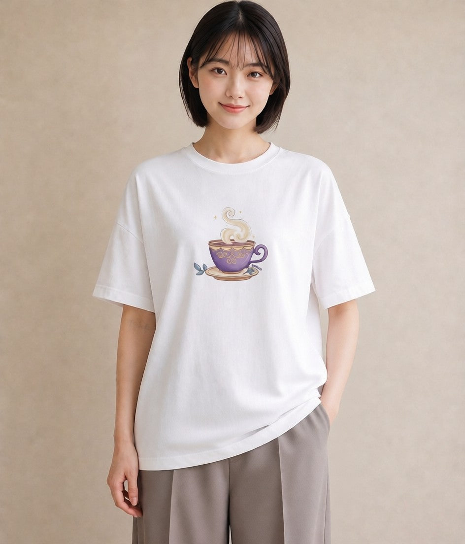 グラフィックTシャツ レディース カフェラテ 食べ物 フード イラスト レトロ 秋コーデ おしゃれギフト 白T