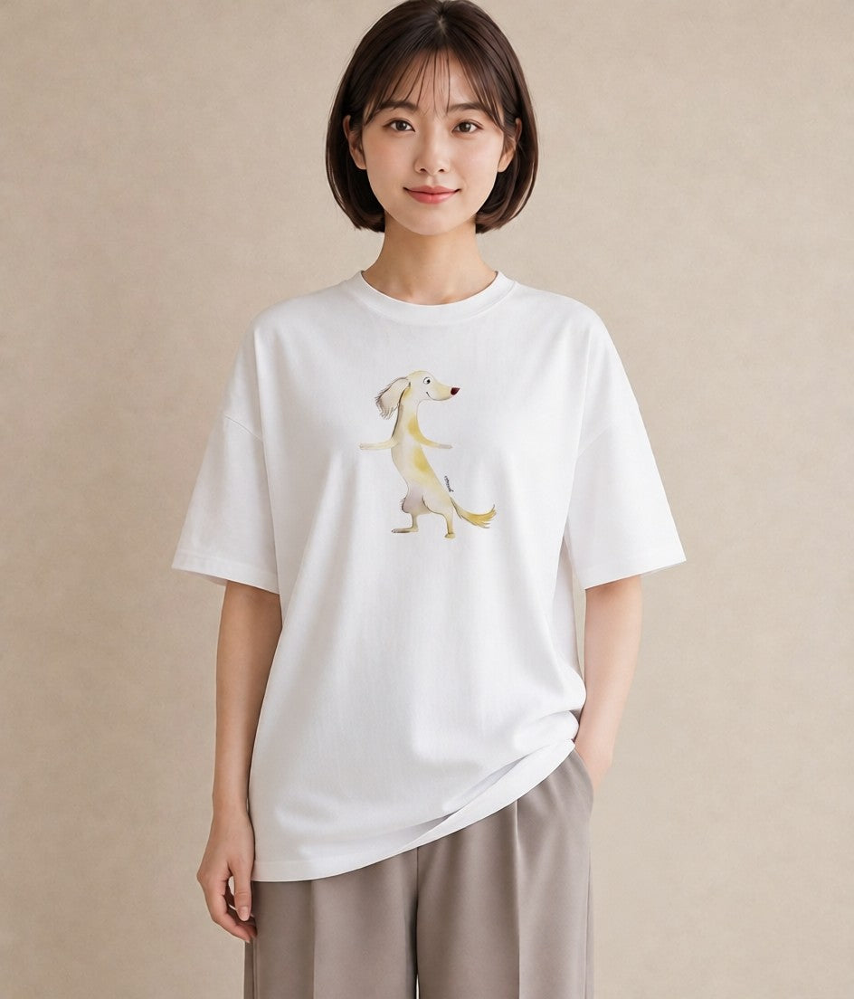 グラフィックTシャツ レディース わんちゃん 犬 いぬ イラスト 抜け感 海 カフェ巡り 白T