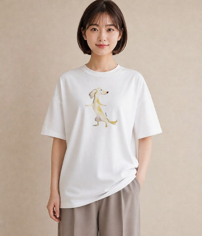 グラフィックTシャツ レディース わんちゃん 犬 いぬ イラスト 抜け感 海 カフェ巡り 白T