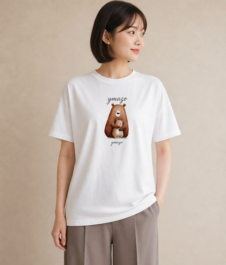 プリントTシャツ レディース くま クマ ベア 動物 アニマル イラスト カジュアルコーデ 買い物 白T