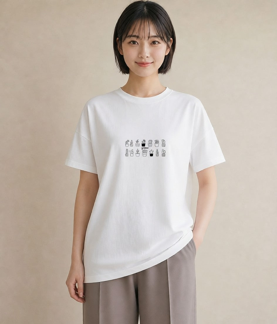 プリントTシャツ レディース 観葉植物 ボタニカル 植物 イラスト ラフ 夏コーデ 通学 白T