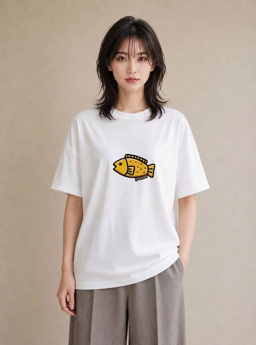 プリントTシャツ レディース たい焼き 食べ物 フード イラスト ゆるかわ ビーチ デイリーウェア 白T