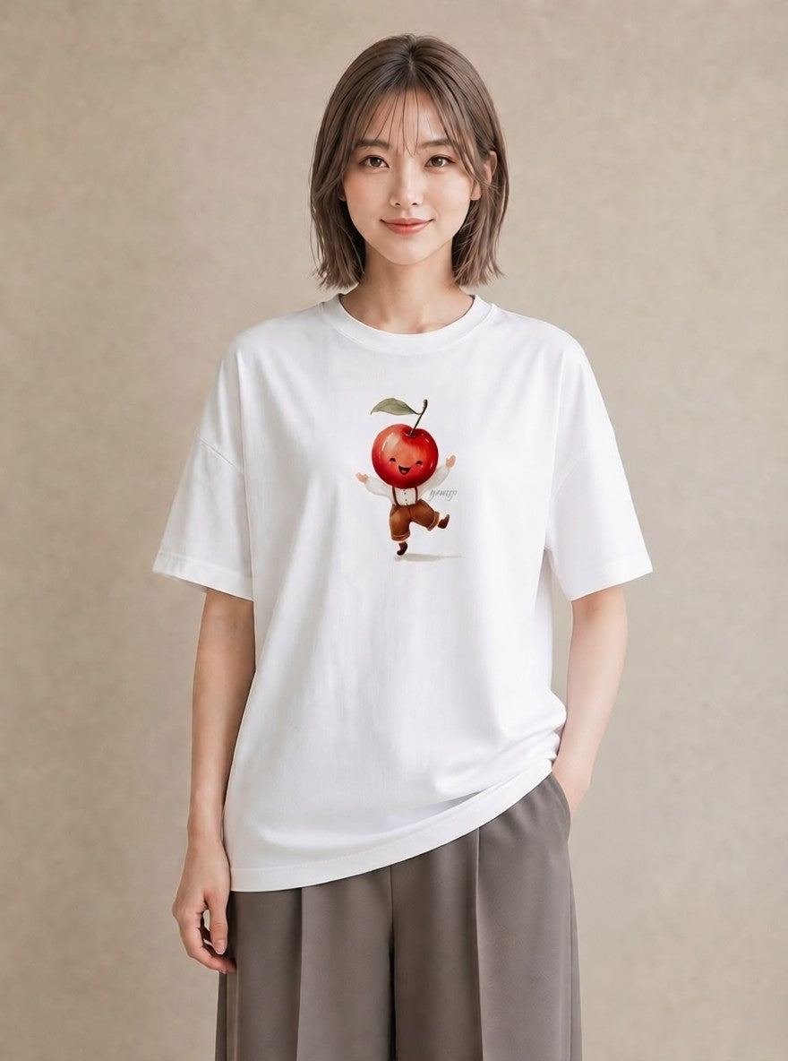 グラフィックTシャツ レディース さくらんぼ チェリー 食べ物 フード イラスト シック 送別ギフト 通勤 白T