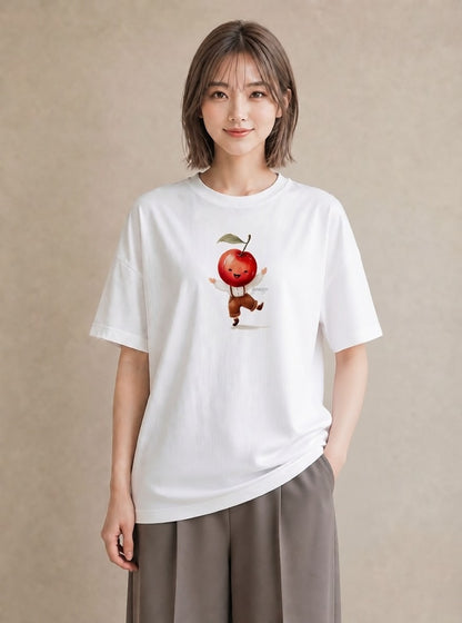 グラフィックTシャツ レディース さくらんぼ チェリー 食べ物 フード イラスト シック 送別ギフト 通勤 白T