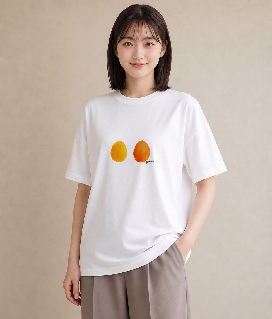 半袖Tシャツ レディース 目玉焼き 食べ物 フード イラスト ラフ 通勤 在宅 白T