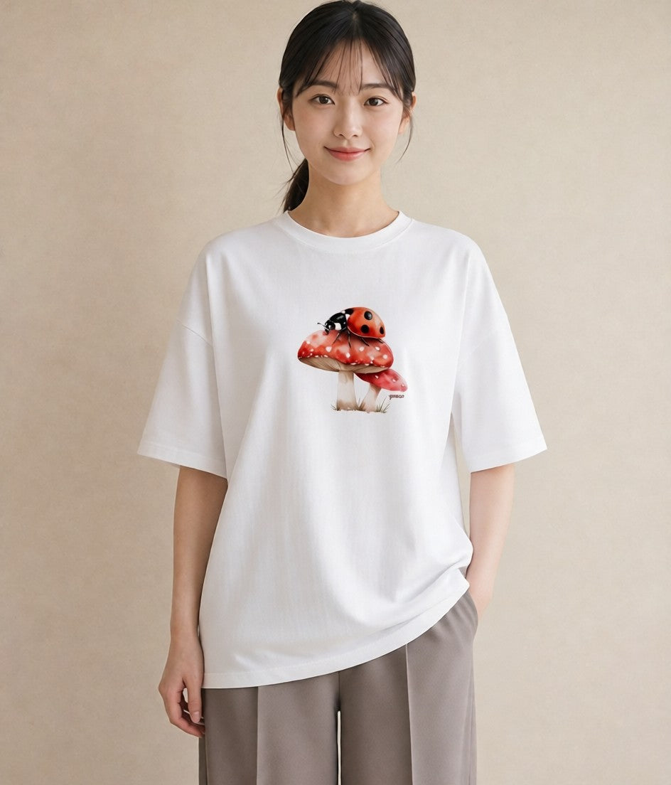 半袖Tシャツ レディース カブトムシ 昆虫 虫 イラスト 抜け感 綿100 デート 白T