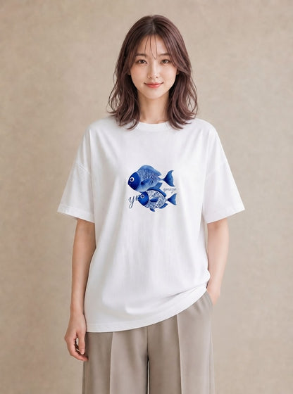 プリントTシャツ レディース 熱帯魚 ペット 動物 イラスト 普段使い 姉妹 送別ギフト 白T
