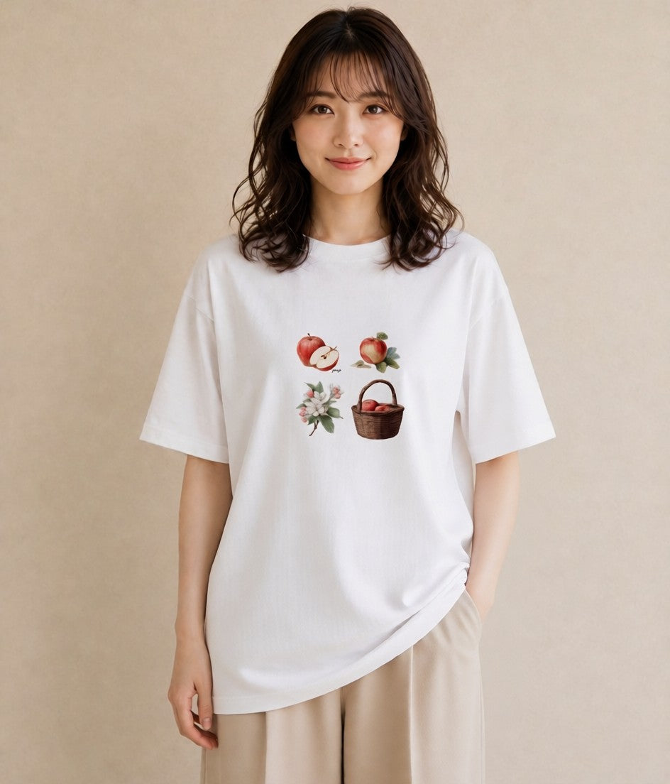 グラフィックTシャツ レディース 実り 植物 ボタニカル イラスト ヴィンテージ風 ビーチ デイリーウェア 白T
