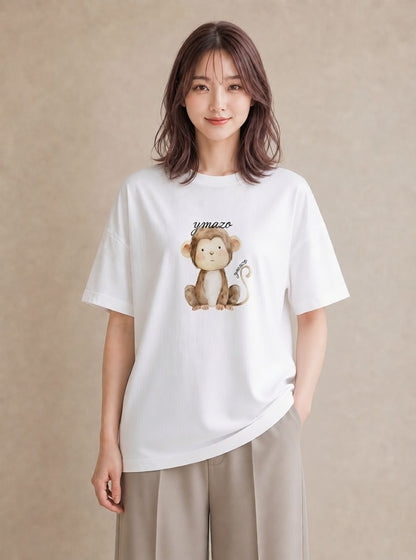 Tシャツ レディース ナマケモノ 動物 アニマル イラスト フェミニン 20代 カジュアルコーデ 白T