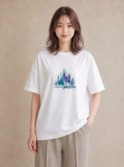グラフィックTシャツ レディース オーロラ 星空 宇宙 イラスト 淡色 母娘コーデ 自分用 白T