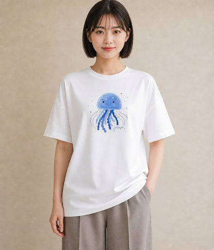 Tシャツ レディース くらげ クラゲ 海の生き物 海 イラスト 抜け感 デイリーウェア 休日 白T