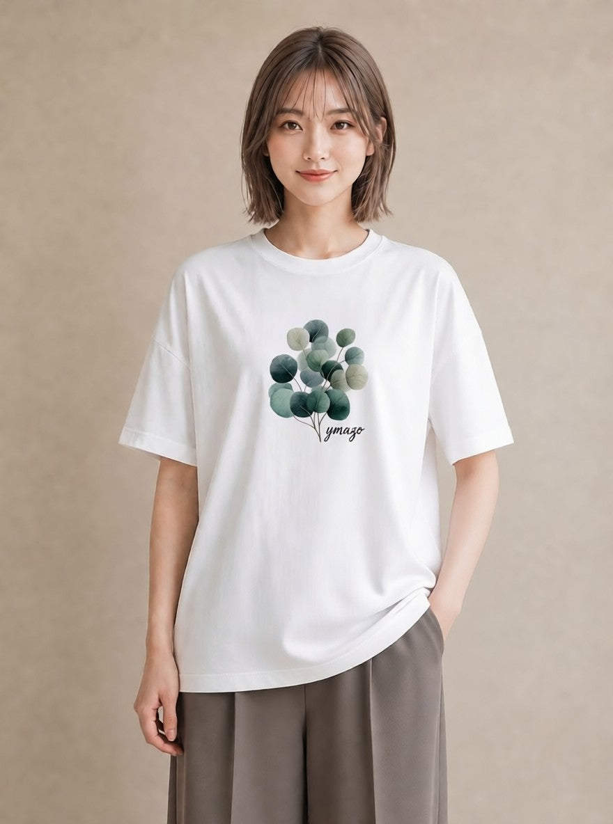 デザインTシャツ レディース 新緑 植物 ボタニカル イラスト 個性的 カジュアルコーデ 買い物 白T