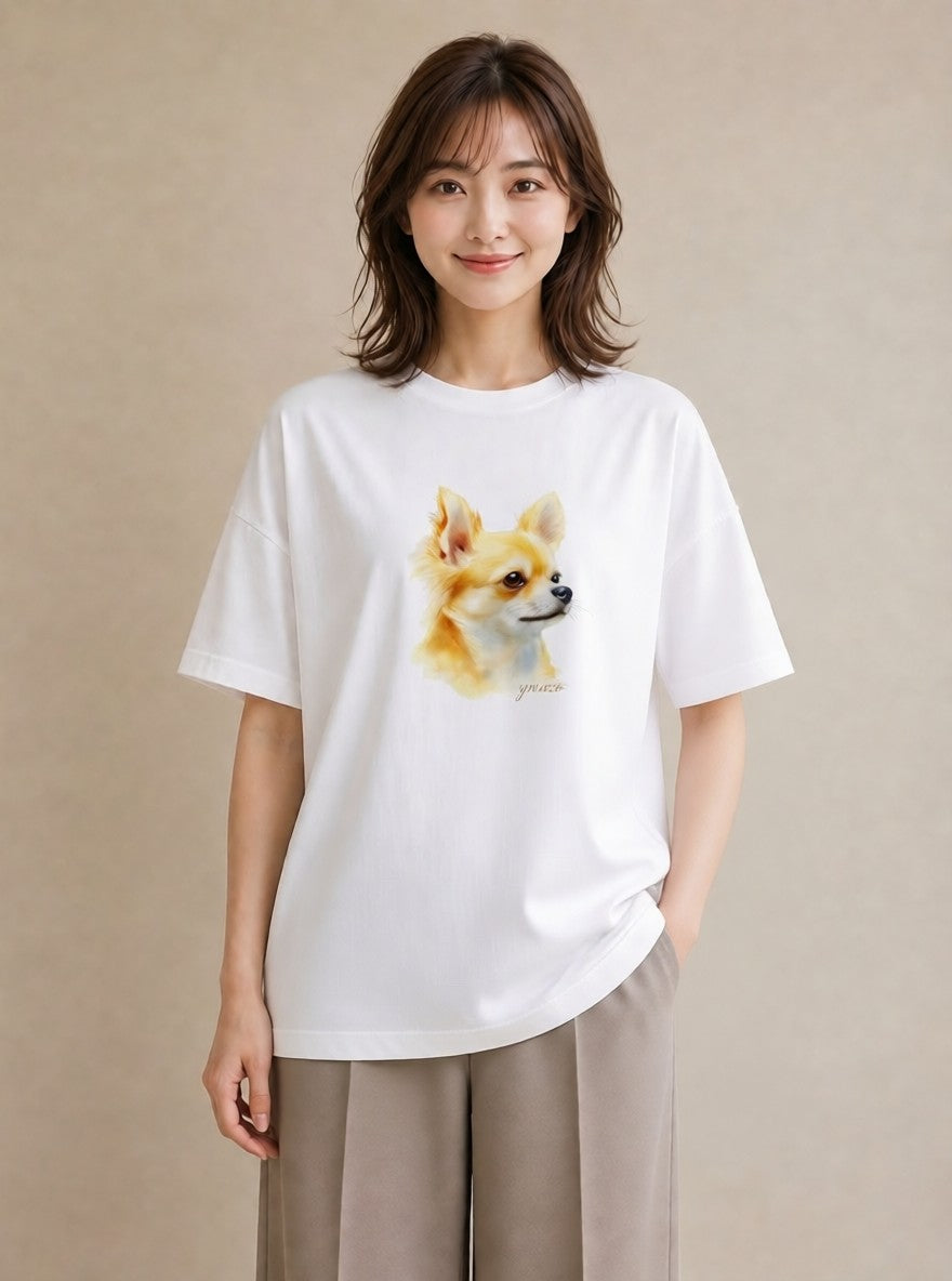 Tシャツ レディース チワワ 犬 いぬ イラスト 手描き風 お出かけ 普段着 白T