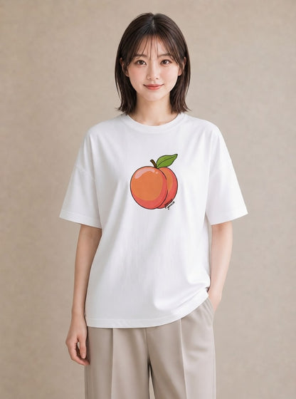 グラフィックTシャツ レディース もも 食べ物 フード イラスト 韓国風 カフェ巡り 女子会 白T