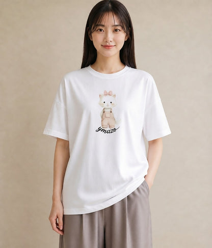 半袖Tシャツ レディース 猫好き 猫 ねこ イラスト ユニーク 旅行用 海 白T