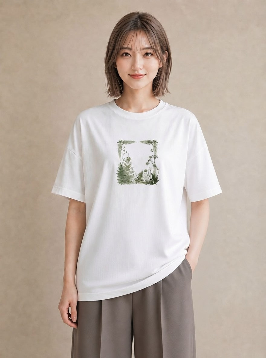 半袖Tシャツ レディース シダ 植物 ボタニカル イラスト ナチュラル 夏コーデ 通学 白T