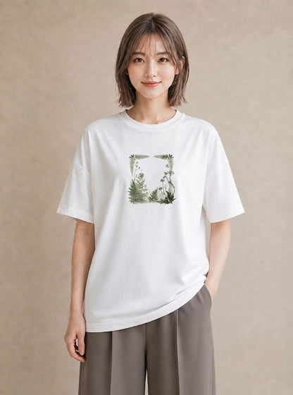半袖Tシャツ レディース シダ 植物 ボタニカル イラスト ナチュラル 夏コーデ 通学 白T