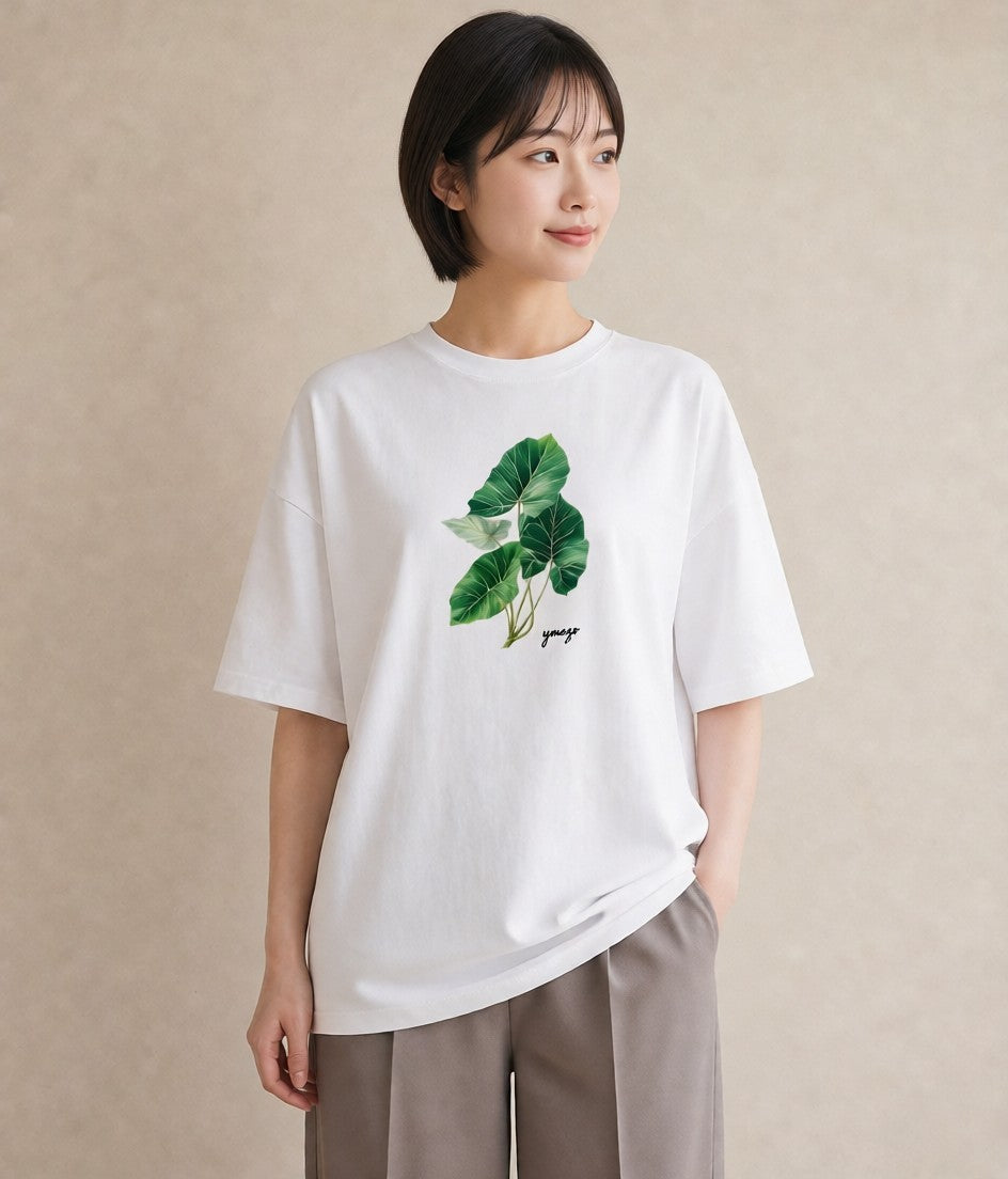 半袖Tシャツ レディース モンステラ 植物 ボタニカル イラスト ニュアンス 社会人 女性 白T