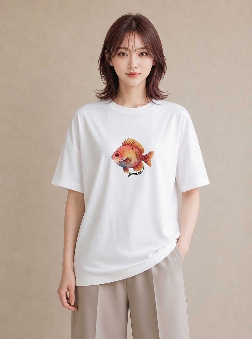 グラフィックTシャツ レディース ベタ ペット 動物 イラスト 旅行コーデ ビーチ デイリーウェア 白T