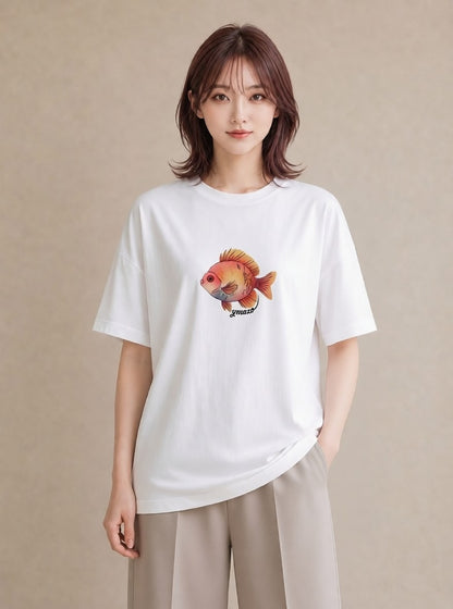 グラフィックTシャツ レディース ベタ ペット 動物 イラスト 旅行コーデ ビーチ デイリーウェア 白T