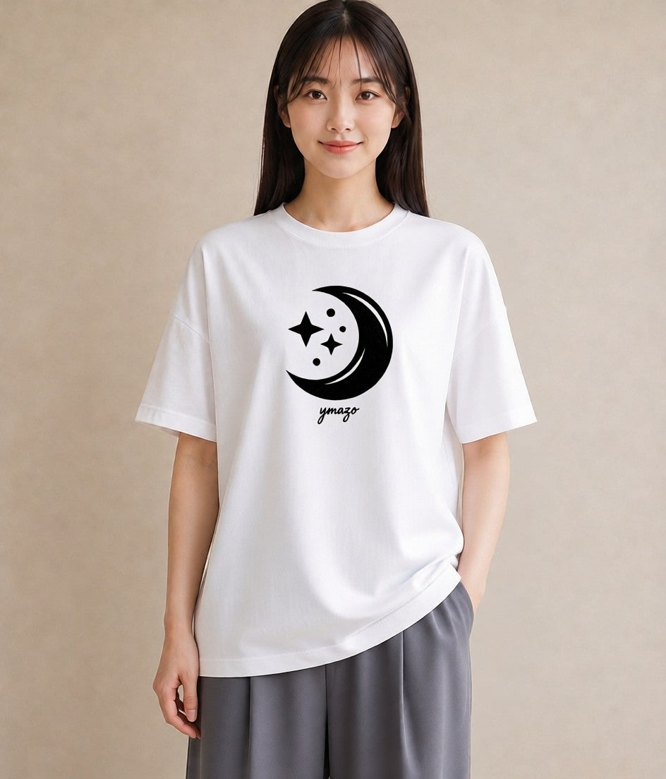 プリントTシャツ レディース 月と星 星空 ムーン イラスト 水彩風 お出かけ 普段着 白T
