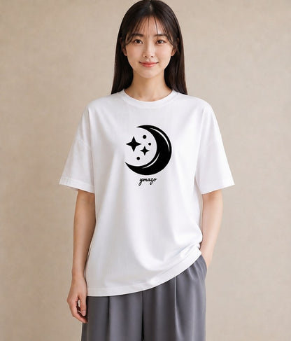 プリントTシャツ レディース 月と星 星空 ムーン イラスト 水彩風 お出かけ 普段着 白T