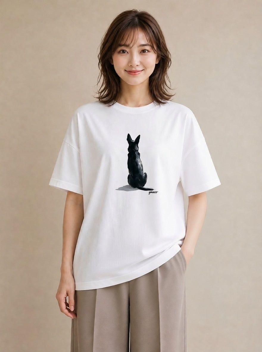 半袖Tシャツ レディース ジャーマンシェパード 犬 いぬ イラスト お洒落 社会人 女性 白T