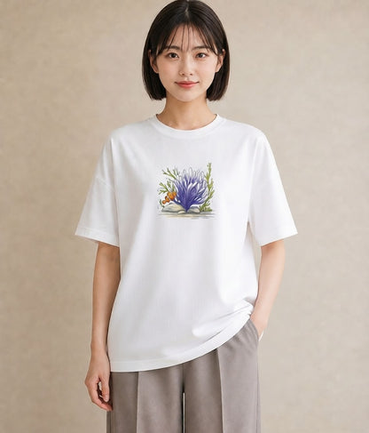 半袖Tシャツ レディース サンゴ 海の生き物 海 イラスト ユニーク 帰省 ラフ 白T