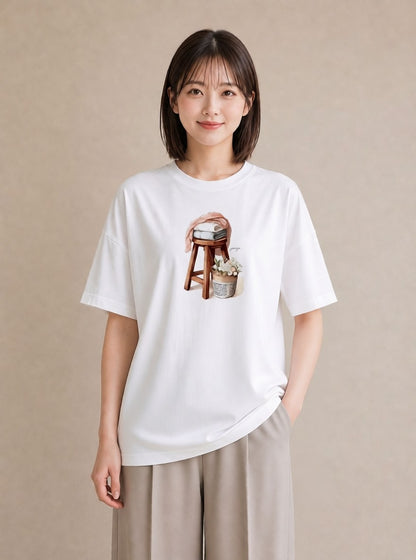 グラフィックTシャツ レディース 洗濯物 風 ナチュラル アンティーク イラスト ボタニカル ルームウェア ギフト 白T