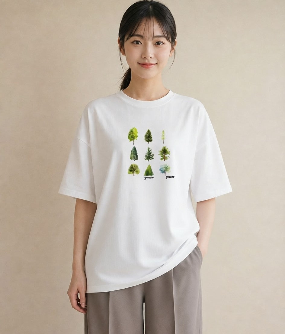 半袖Tシャツ レディース 木 植物 ボタニカル イラスト レトロ デイリーウェア 休日 白T