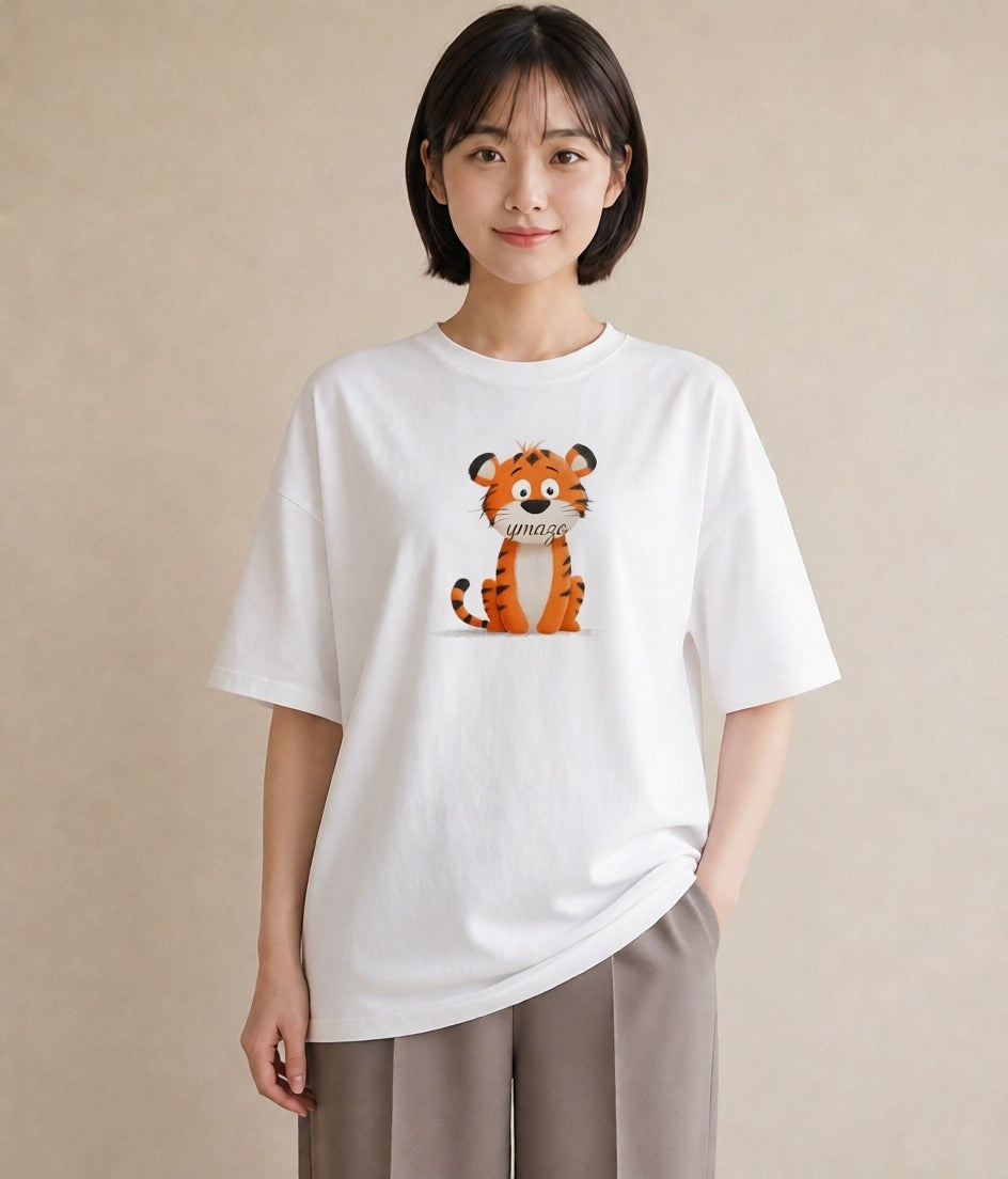 Tシャツ レディース とら 動物 アニマル イラスト 水彩風 通勤 在宅 白T