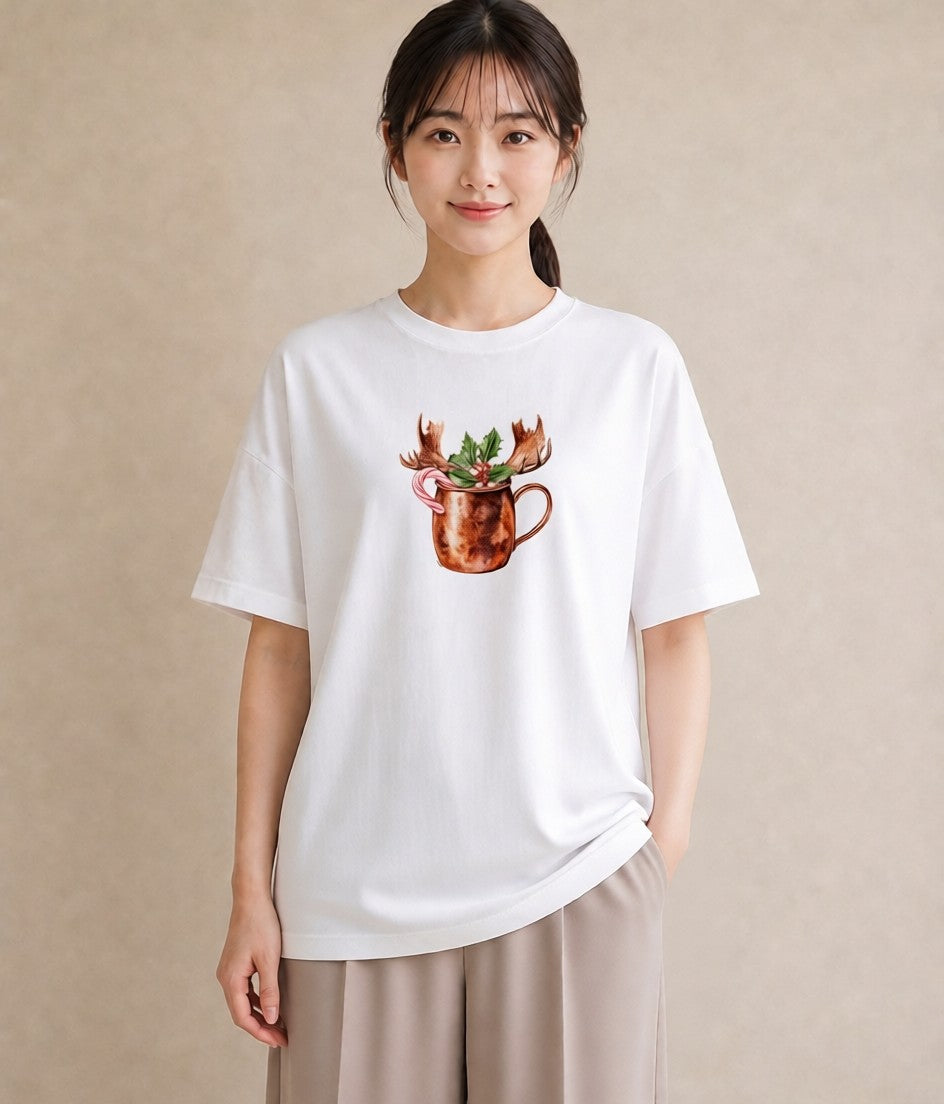 デザインTシャツ レディース ココア 食べ物 フード イラスト ポップ カフェ服 クリスマス 白T
