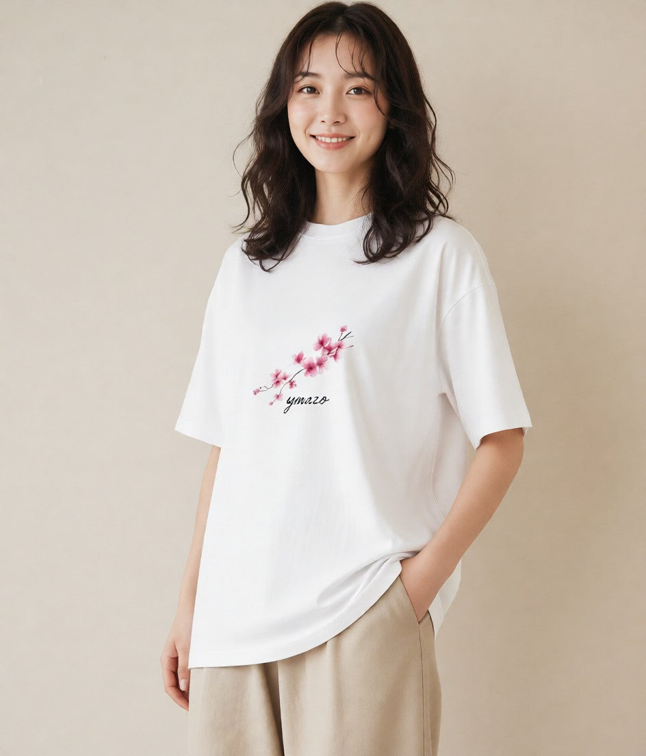 半袖Tシャツ レディース さくら 桜 サクラ 花 花柄 イラスト 可愛い 公園 ママ 白T