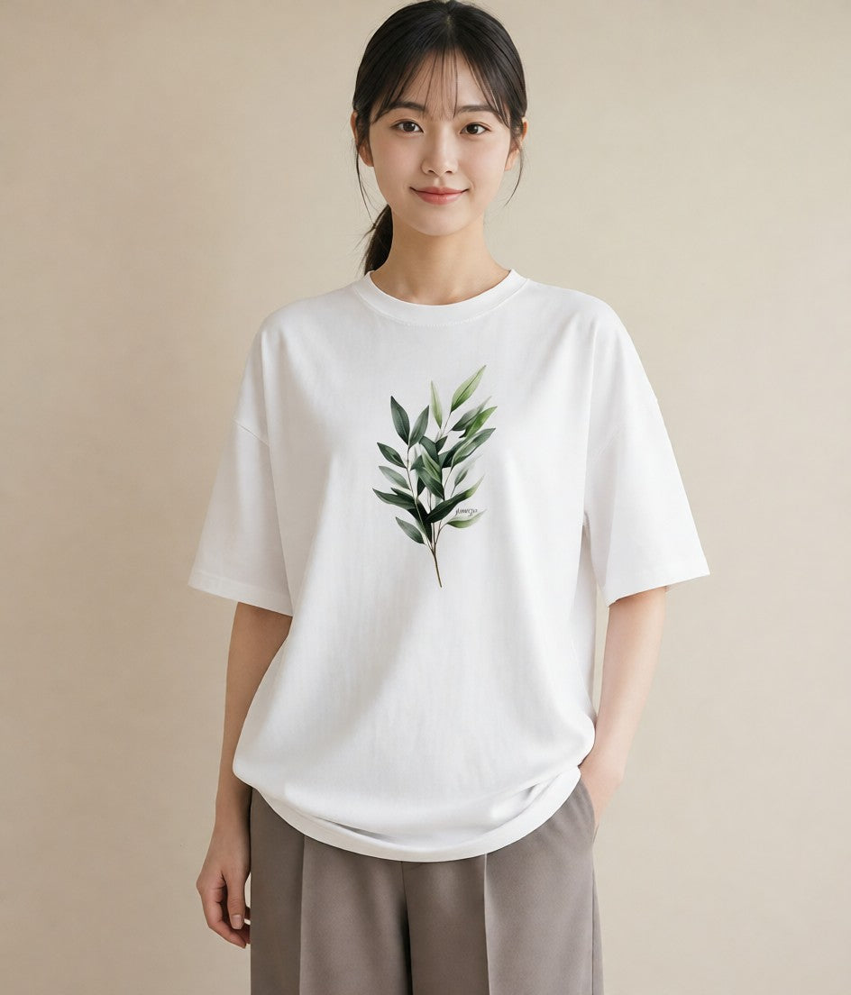 半袖Tシャツ レディース 葉っぱ 植物 ボタニカル イラスト ヴィンテージ風 春コーデ 姉妹 白T