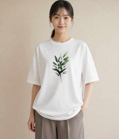 半袖Tシャツ レディース 葉っぱ 植物 ボタニカル イラスト ヴィンテージ風 春コーデ 姉妹 白T