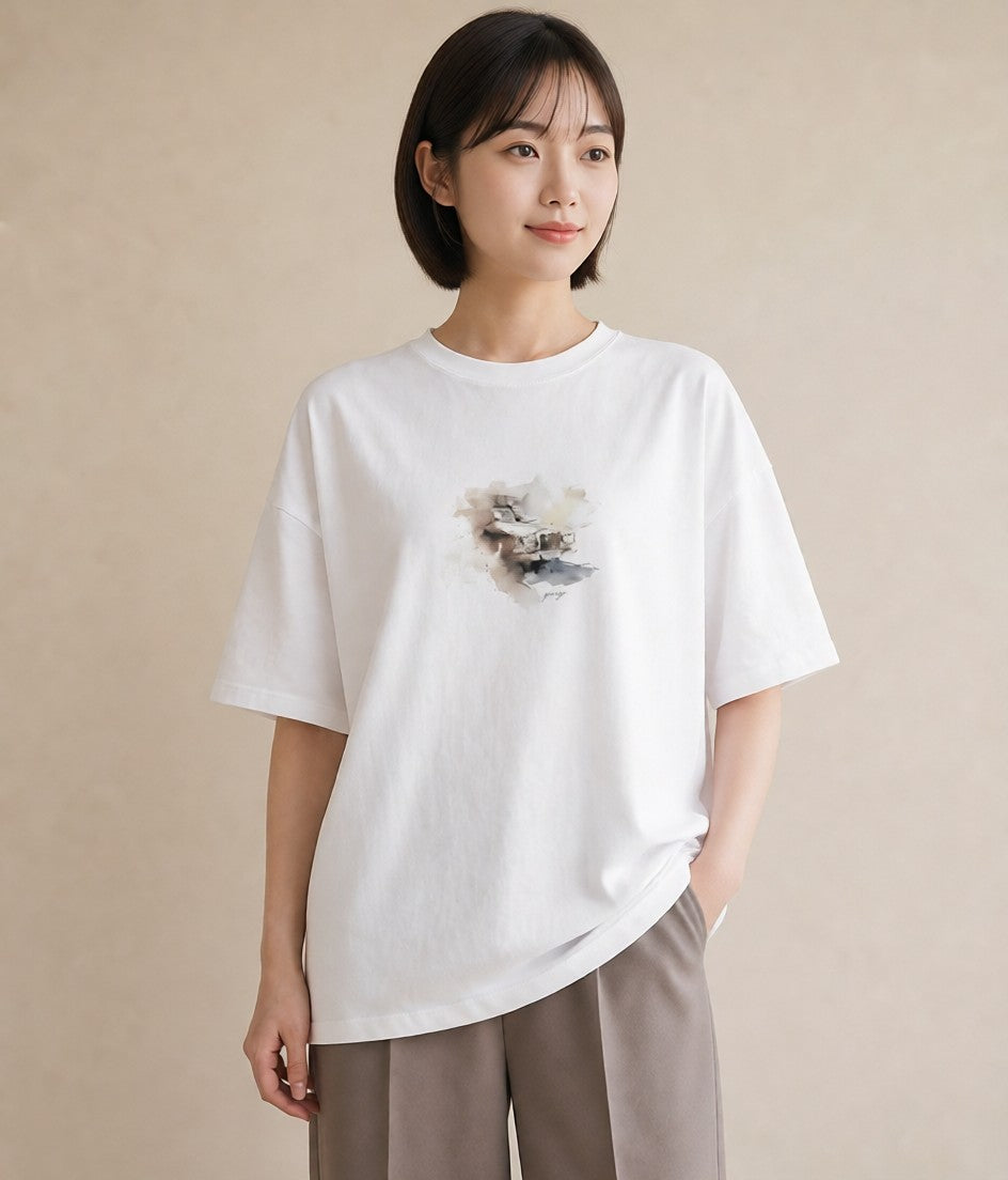 プリントTシャツ レディース 駅のホーム ローカル線 駅 ナチュラル アンティーク イラスト ゆるコーデ 母娘コーデ 自分用 白T