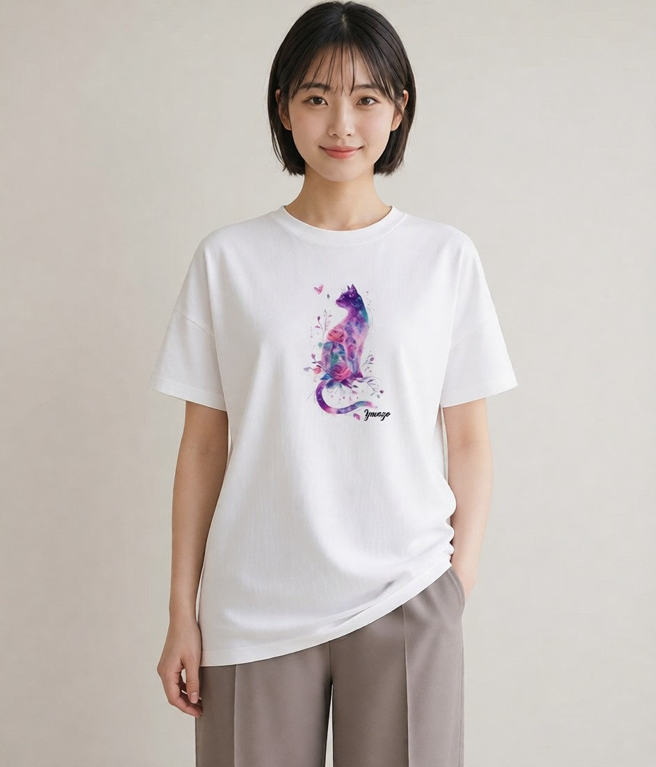 プリントTシャツ レディース しっぽ 猫 ねこ イラスト 個性的 デート 帰省 白T