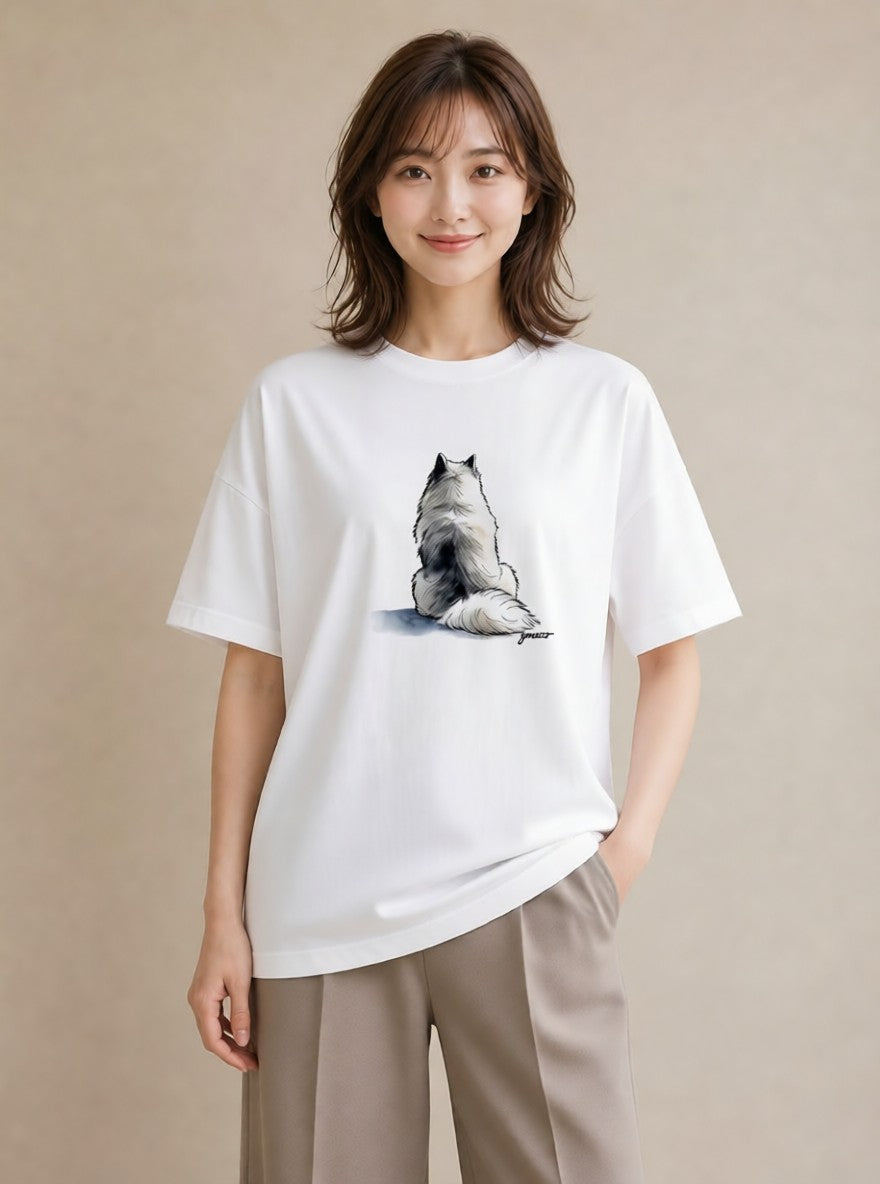 半袖Tシャツ レディース サモエド 犬 いぬ イラスト シンプル 春コーデ 姉妹 白T