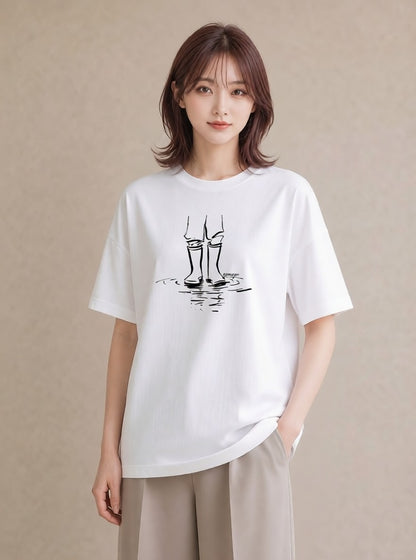 プリントTシャツ レディース 雨上がりの小道 雨上がり 小道 ナチュラル アンティーク イラスト 通学 誕生日プレゼント 白T