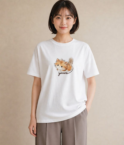 デザインTシャツ レディース マンチカン 猫 ねこ イラスト ポップ 誕生日プレゼント 綿100 白T