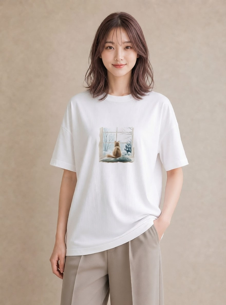 プリントTシャツ レディース 窓辺の椅子 窓辺 椅子 ナチュラル アンティーク イラスト ゆるかわ 通学 誕生日プレゼント 白T