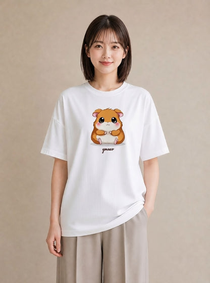 グラフィックTシャツ レディース キンクマハムスター ペット 動物 イラスト きれいめ 友達ギフト 部屋着 白T