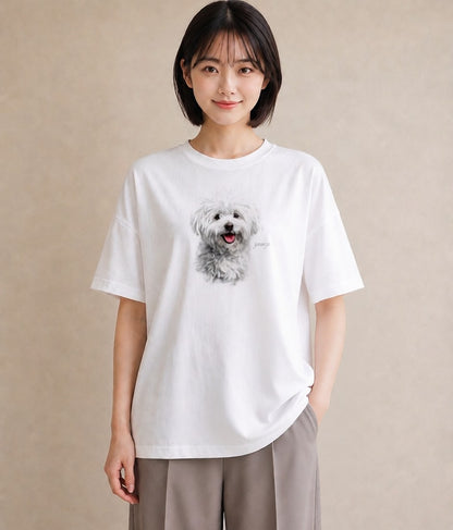 半袖Tシャツ レディース ビションフリーゼ 犬 いぬ イラスト ニュアンス 公園 ママ 白T