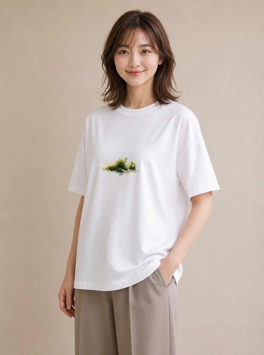 プリントTシャツ レディース 小川 橋 せせらぎ ナチュラル アンティーク イラスト 普段使い 海 カフェ巡り 白T